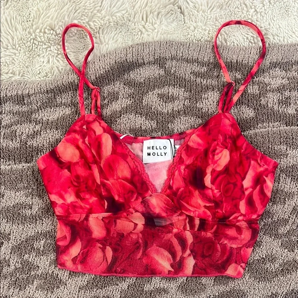 Hello Molly Shopaholic Girl Mesh Floral Crop Top